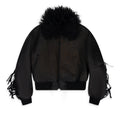 Black Faux Leather Detachable Fur Fringe Bomber Jacket