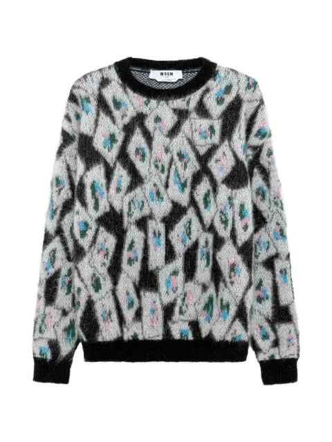 MSGM geometric-pattern mohair-blend sweater