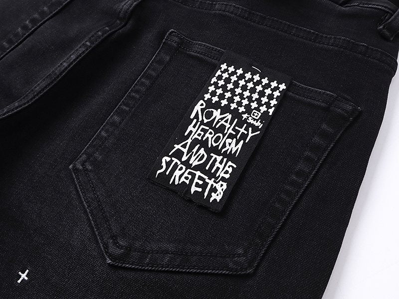 Ksubi Black Cross Embroidered Slim Tapered Jeans