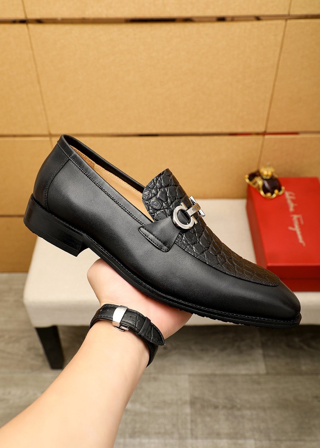 Ferragamo Black Buckle Loafers - Rounded Toe