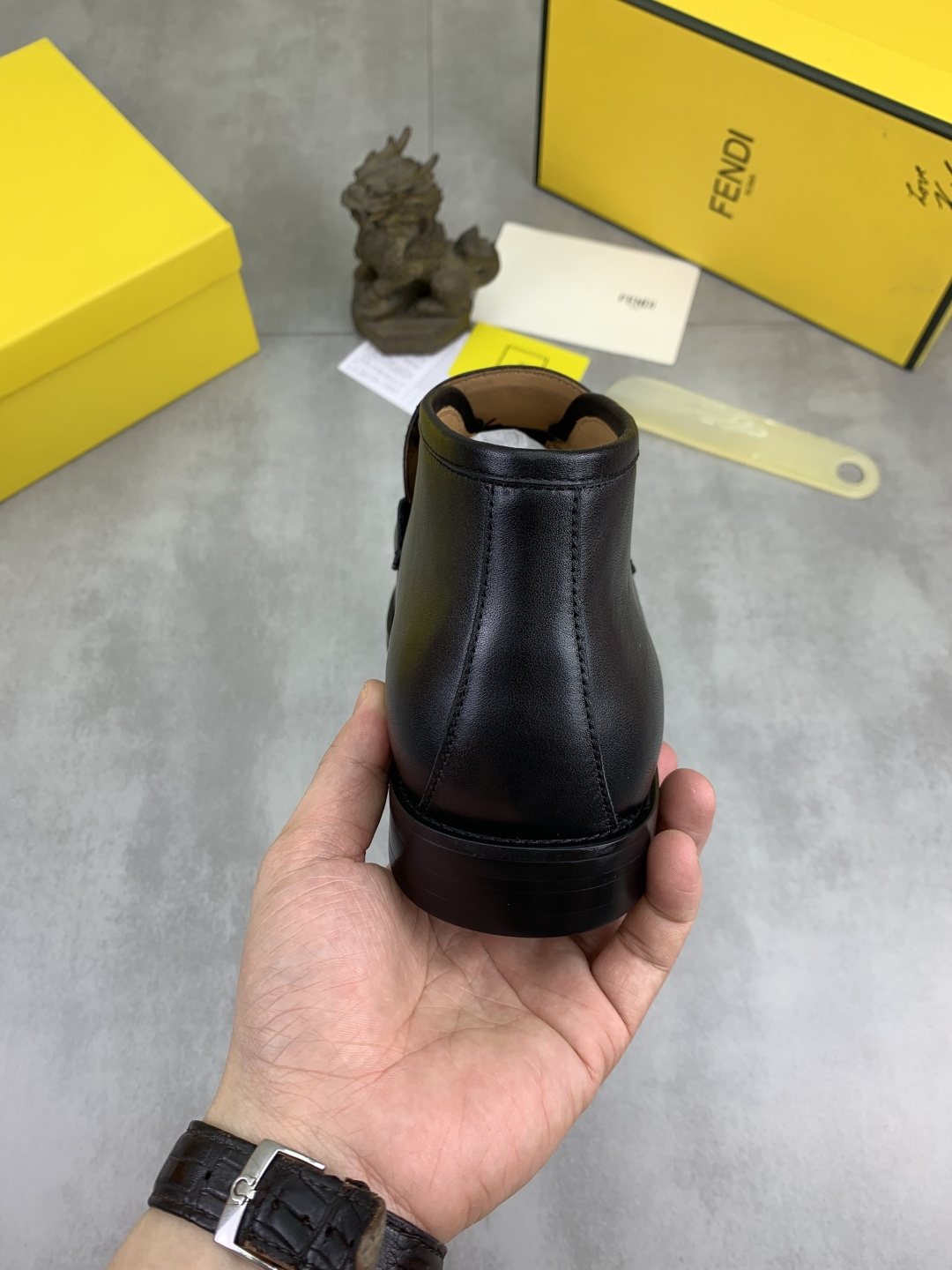 Fendi Black Gold-Tone Detail Ankle Boots