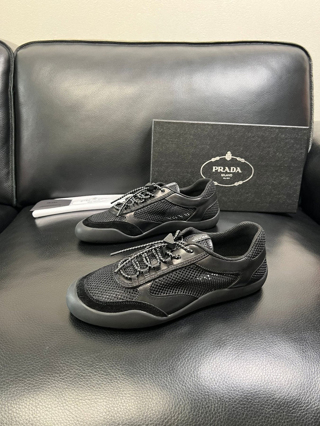 Prada Men's Black and Charcoal Gray Sneakers
