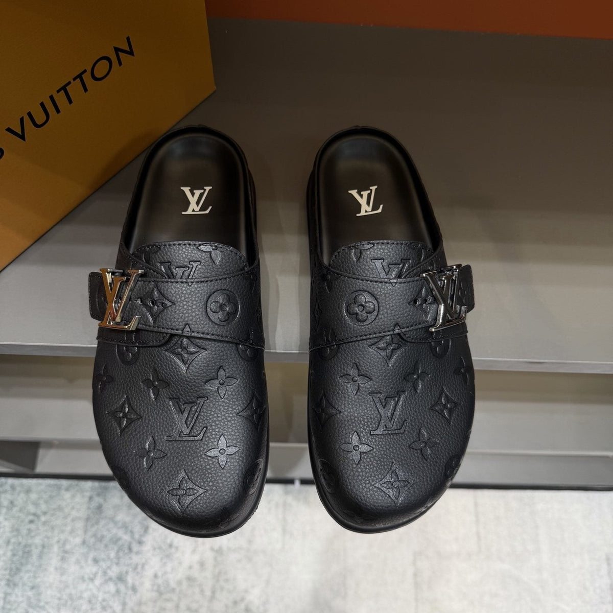 Louis Vuitton Men's Embossed Buckle Slide Sandals