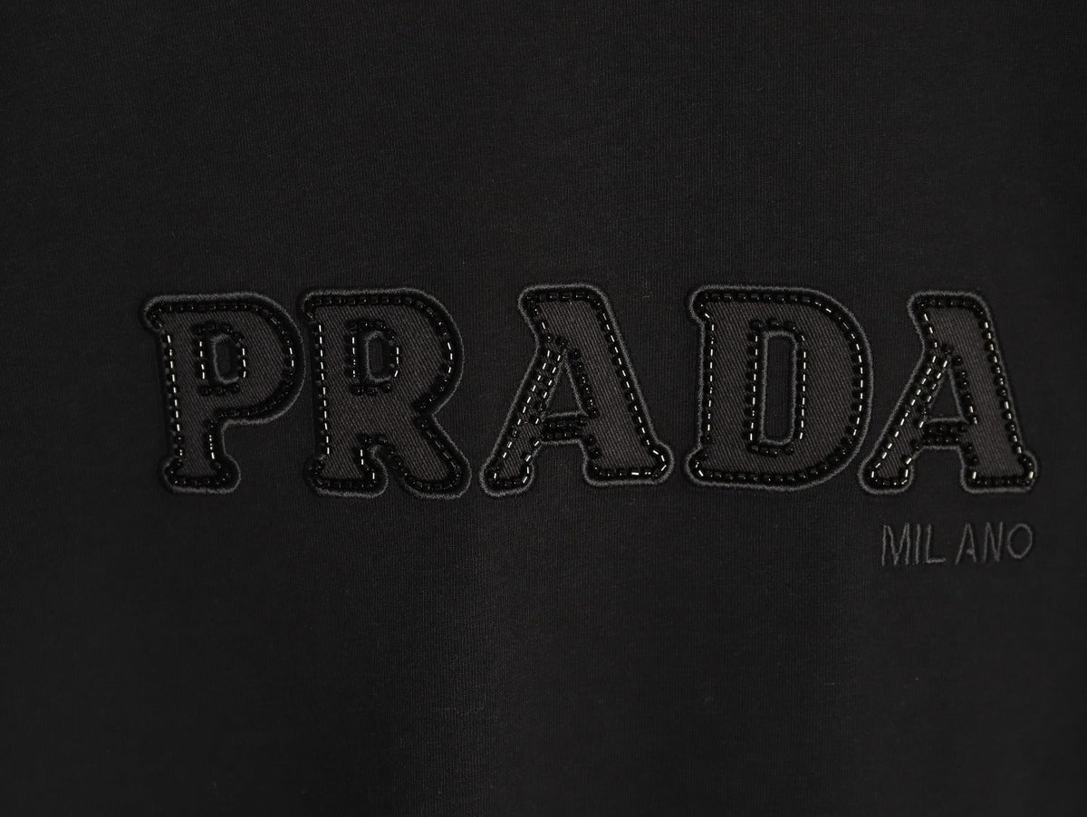 Prada Tonal Outlined Lettering T-Shirt - Black